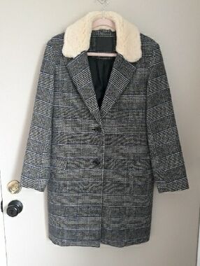 Levi's Amaya Wool Blend Houndstooth Coat with Faux Shearling Collar